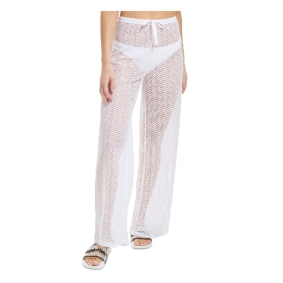 CALVIN KLEIN Women's Wide-Leg Beach Cover-Up Pants, Chevron Wide Leg M, L - Picture 5 of 15